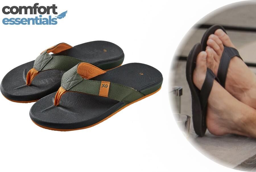 Comfort Essentials Slippers Heren Zwart Groen Teenslippers Slippers Met Ergonomisch Voetbed