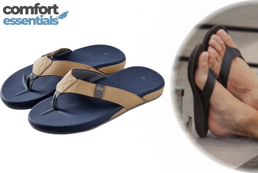 Comfort Essentials Slippers Heren Navy Beige Teenslippers Slippers Met Ergonomisch Voetbed