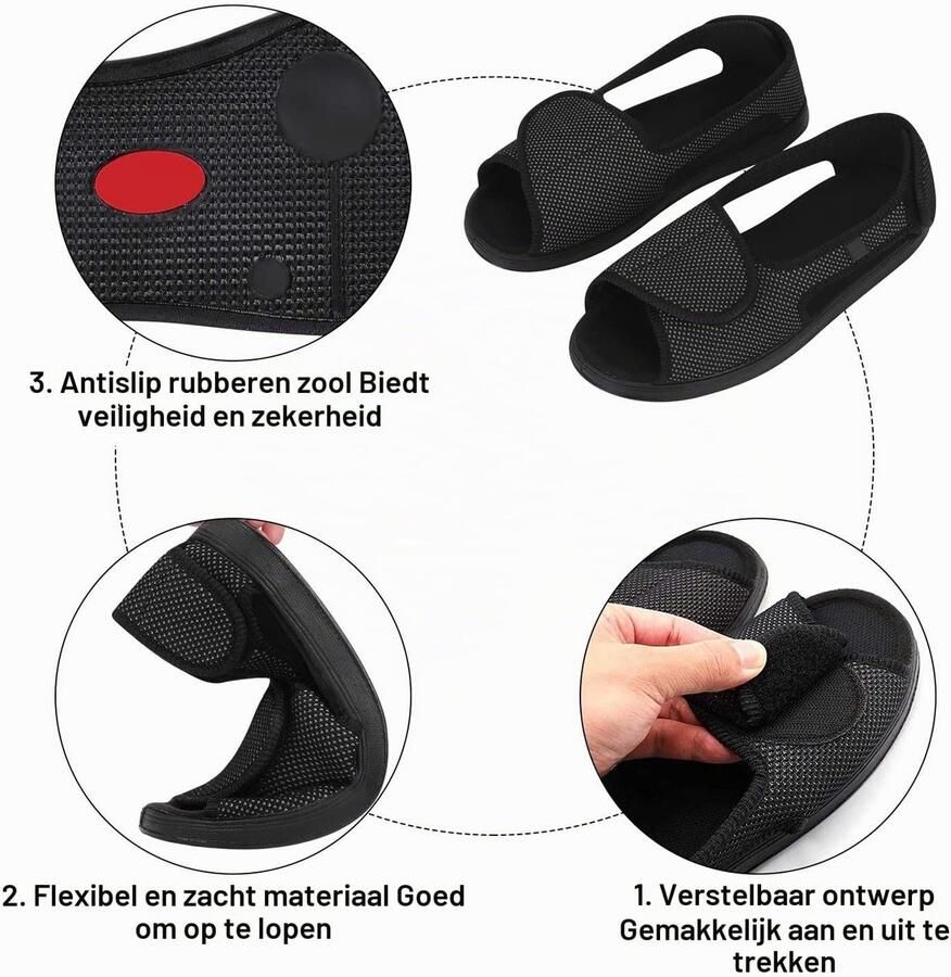 Comfortabele Dames Sandalen met Extra Brede Band Revalidatie Schoenen met Zachte Rubber Zool Ademend Ontwerp voor Volwassenen en Senioren EU Zwart - Foto 1