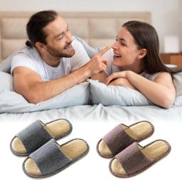 Comfortabele Linnen Slippers voor Thuis Antislip Open Teen Slippers voor en