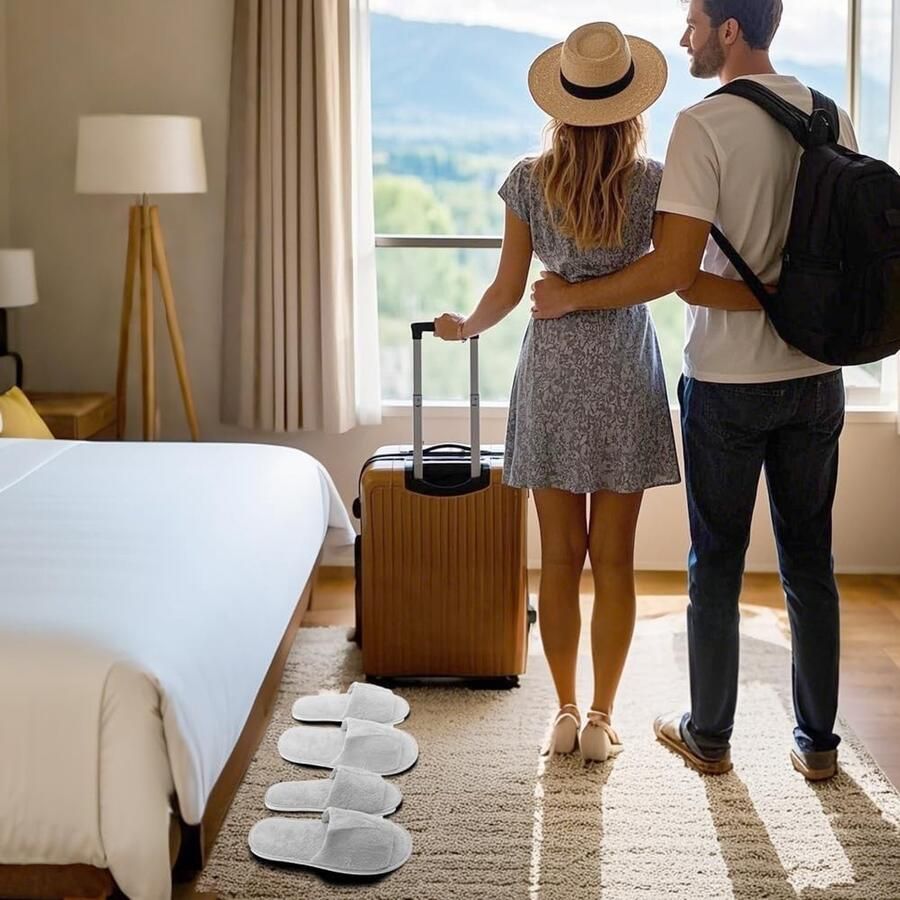 Comfortabele Open Teen Slippers voor en Zachte Koraal Velours Antislip Hotel Slippers met 7mm Zolen Herbruikbare Slippers voor Thuis en Wellness