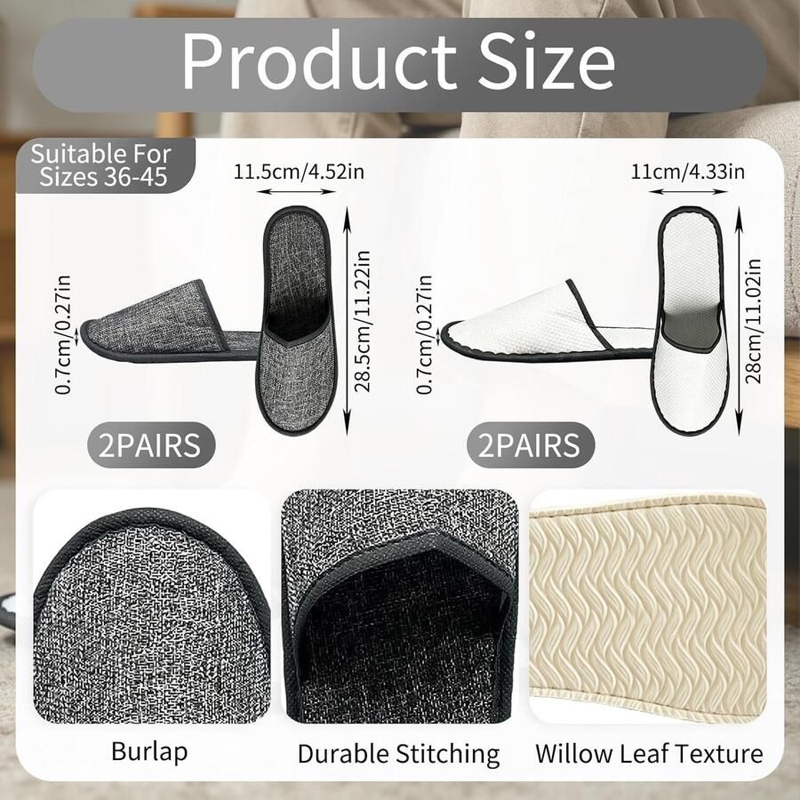 Comfortabele Unisex Huisslippers van Linnen en Katoen 4 Paar Zachte Slippers voor Binnengebruik