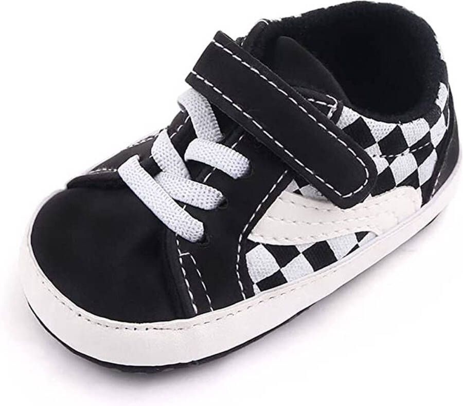 Completebabyuitzet Baby schoentjes babysneakers van klittenband met veter Schoen -21 – 12-15 maanden (12cm) zwart wit