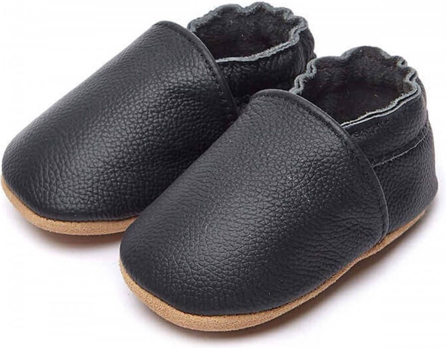 Completebabyuitzet Babyslofjes leer – voor en – 0-6 maanden 11 cm zwart