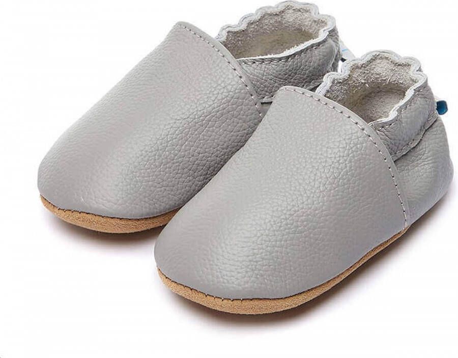 Completebabyuitzet Babyslofjes leer – voor en – 0-6 maanden 11 cm – licht grijs
