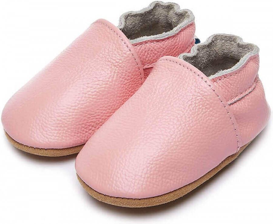 Completebabyuitzet Babyslofjes leer – voor jongens en meisjes – 0-6 maanden 11 cm – roze