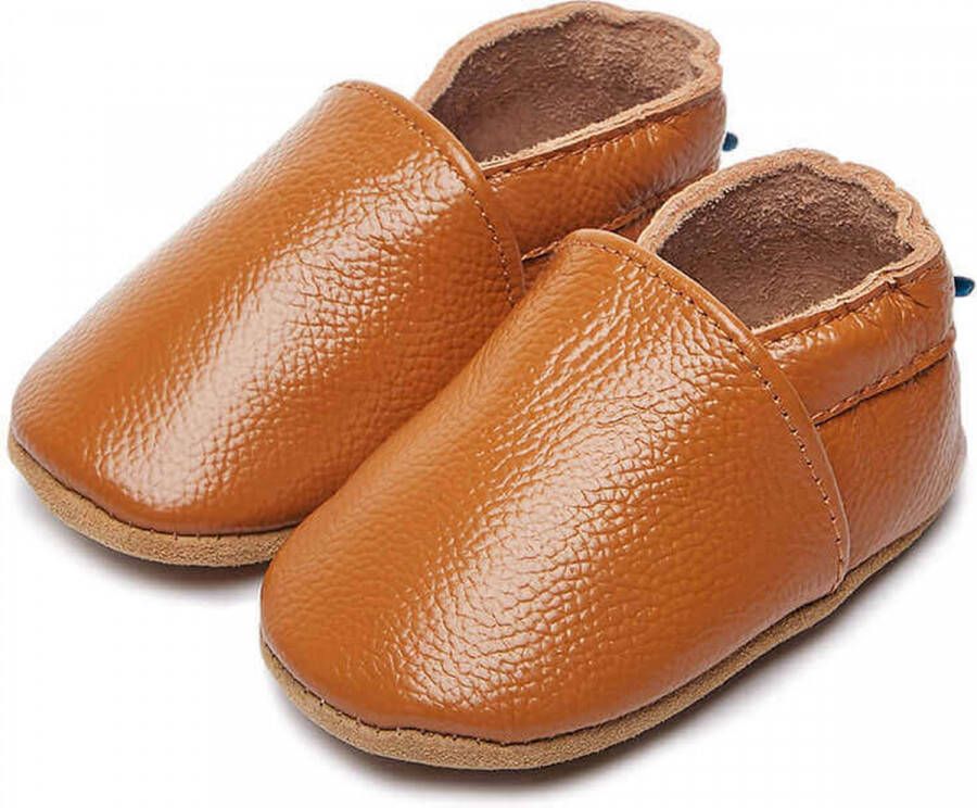 Completebabyuitzet Babyslofjes leer – voor en – 0-6 maanden 11 cm bruin
