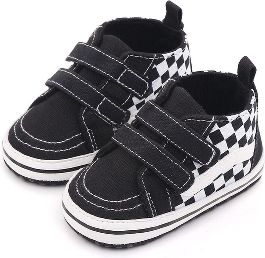Completebabyuitzet Baby schoentjes babysneakers van klittenband met veter Zwart Hoog