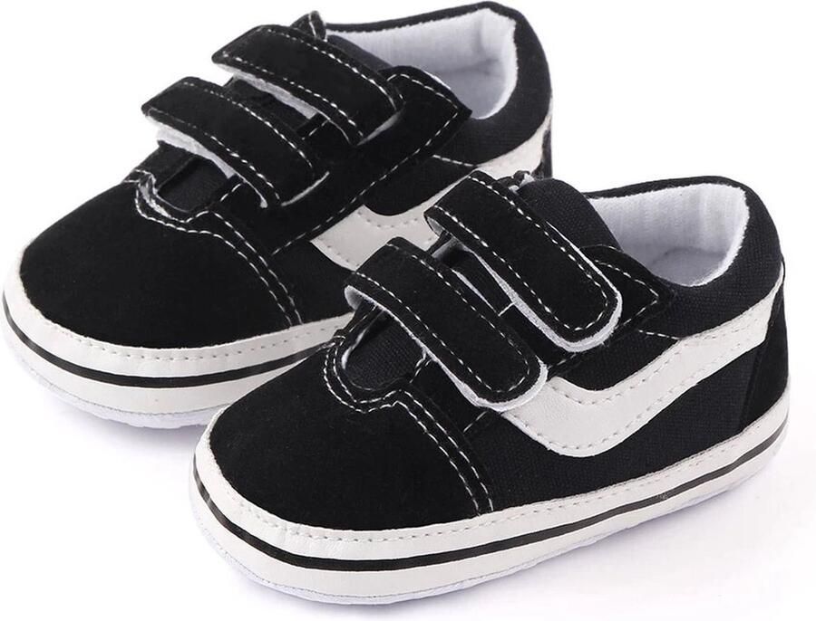 Completebabyuitzet Baby schoentjes babysneakers van klittenband met veter Schoen -19 – 6-12 maanden (11cm) Zwart