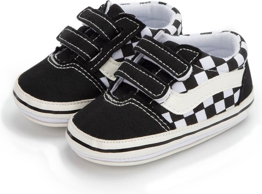 Completebabyuitzet Baby schoentjes babysneakers van klittenband met veter Schoen -21 – 6-12 maanden (12cm) zwart wit geruit