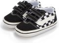 Completebabyuitzet Baby schoentjes babysneakers van klittenband met veter Schoen -21 – 6-12 maanden (12cm) zwart wit geruit - Zwart