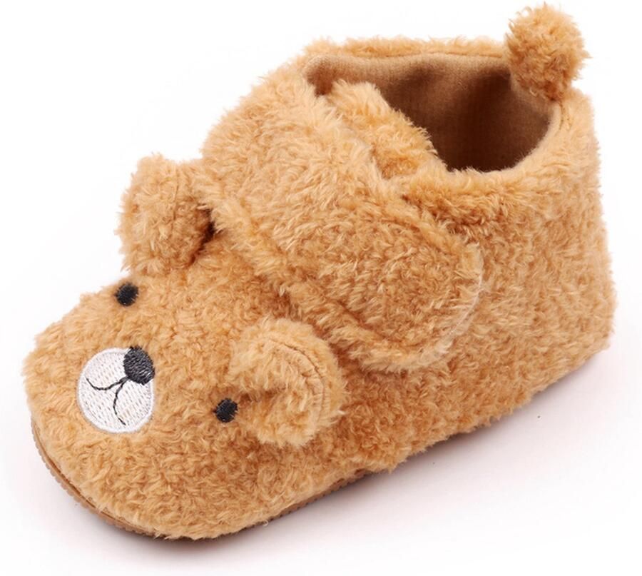 Completebabyuitzet Babyschoentjes Eerste loopschoentjes Teddy stof Lichtbruin