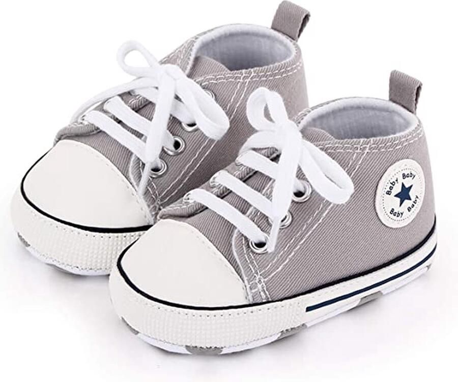 Completebabyuitzet Baby Schoenen Pasgeboren Babyschoenen Eerste Baby Schoentjes 6 12 maanden Zachte Zool Antislip Baby slofjes 12cm Grijs