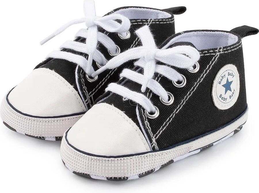 Completebabyuitzet Baby Schoenen Pasgeboren Babyschoenen Eerste Baby Schoentjes 6 12 maanden Zachte Zool Antislip Baby slofjes 12cm Zwart