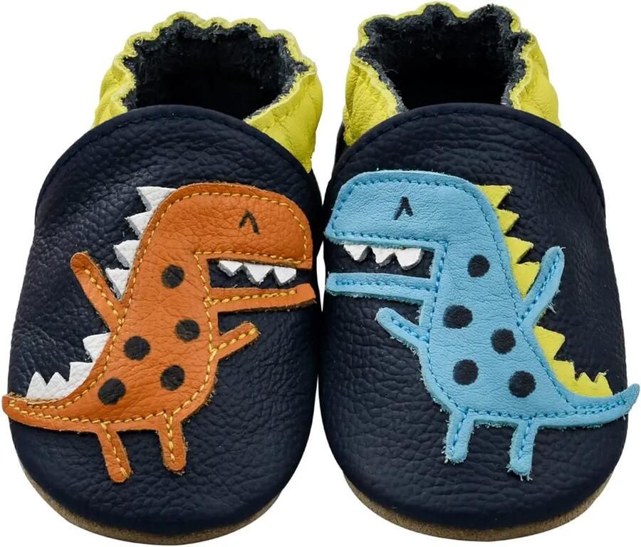 Completebabyuitzet Steppies Babyslofjes Leer Dino met Suède Zool