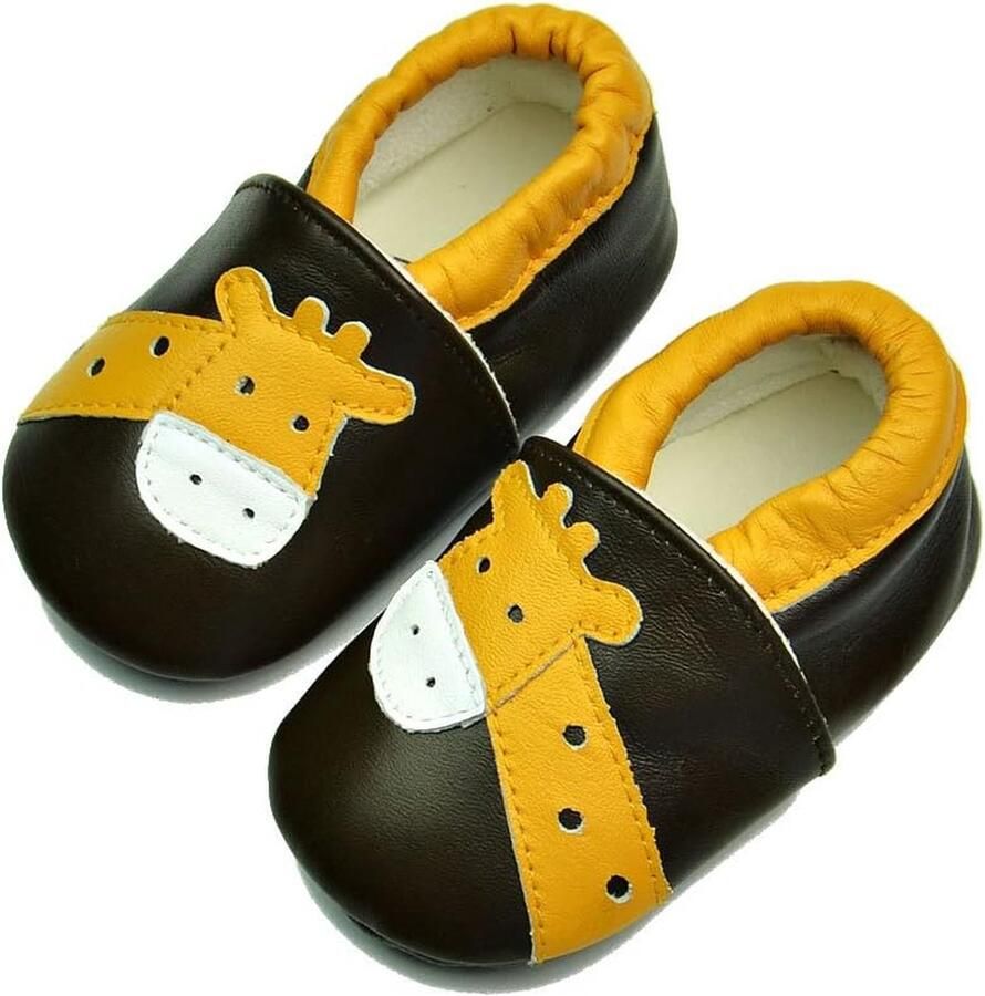 Completebabyuitzet Steppies Babyslofjes Leer Giraffe met Suède Zool