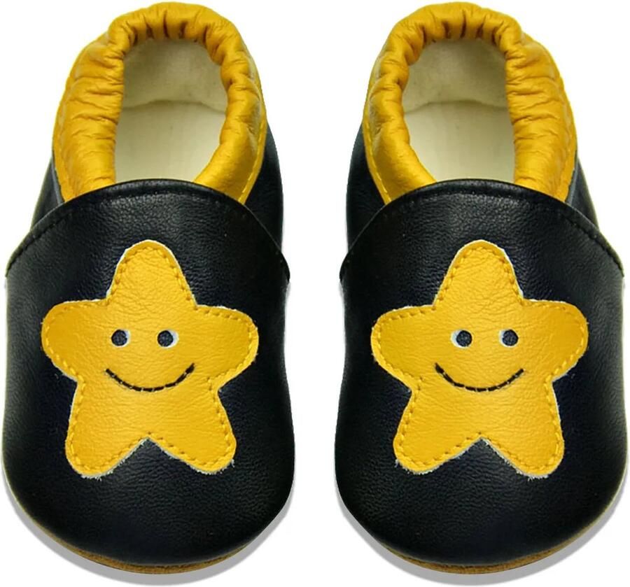 Completebabyuitzet Steppies Babyslofjes Leer Ster met Suède Zool