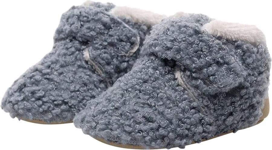 Completebabyuitzet Steppies Babyslofjes met Antislipzolen Blauw Zachte Pluche Slofjes