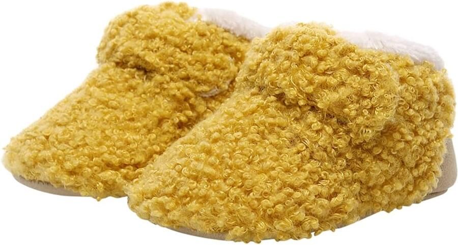 Completebabyuitzet Steppies Babyslofjes met Antislipzolen Geel Zachte Pluche Slofjes
