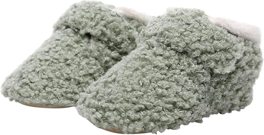 Completebabyuitzet Steppies Babyslofjes met Antislipzolen Groen Zachte Pluche Slofjes
