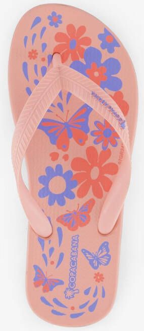 Copacabana kinder teenslippers roze met bloemen