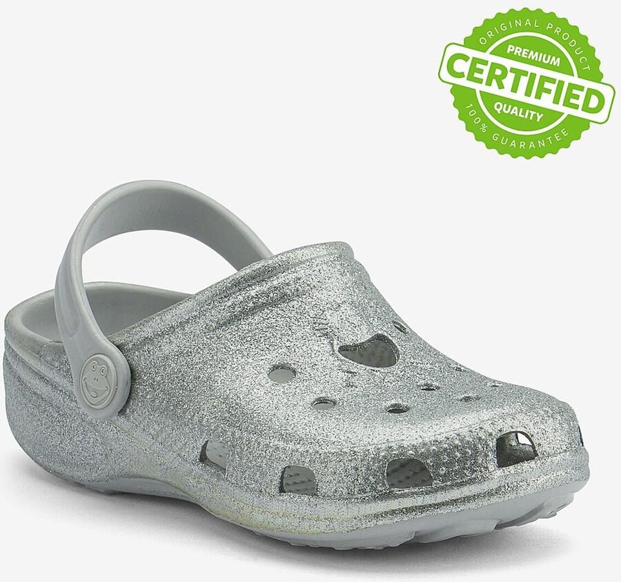 Coqui Kinderklompen big frog kaki grijs glitter