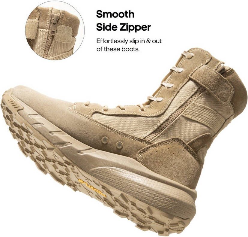 Corenia Tactische schoenen Tactical Boots Outdoor Laarzen Wandelschoenen Werklaarzen Lichtgewicht & Schokdempend Ademend PU Textiel Beige Medium Schacht