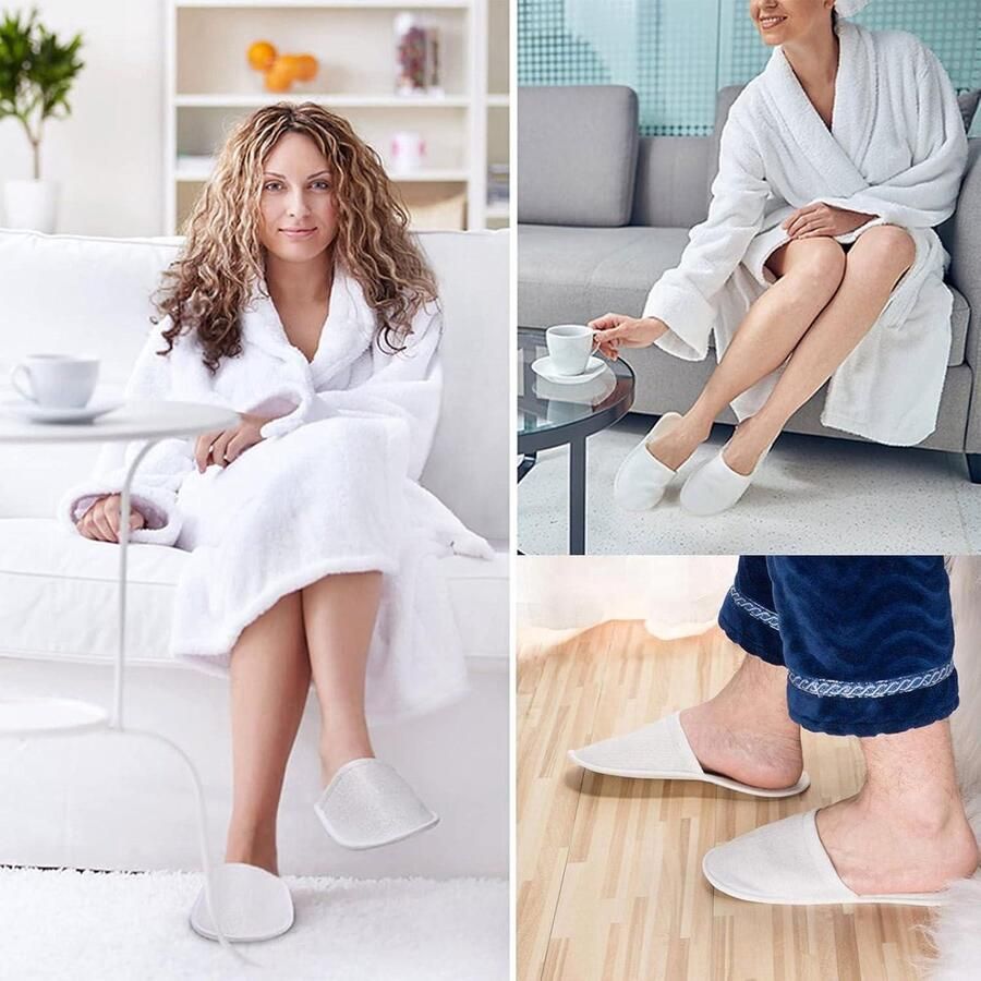 Cosensi Badstof hotelslippers set van 2 paar wit wegwerp gastenpantoffels voor en