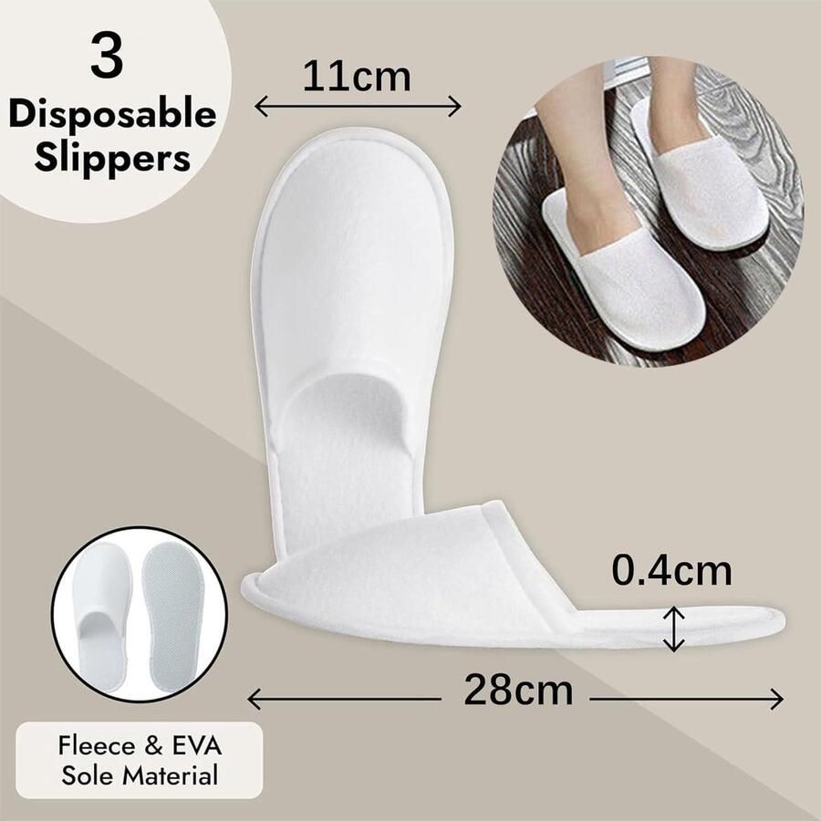 Cosensi Badstoffen Gastenpantoffels voor Bruiloft Universele Maat Wegwerp Pantoffels Set van 3 Wit