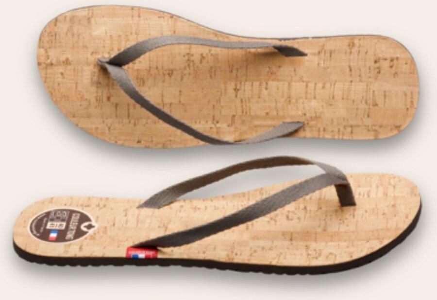 Couleur Tong Plume Liège Teenslippers Grijs