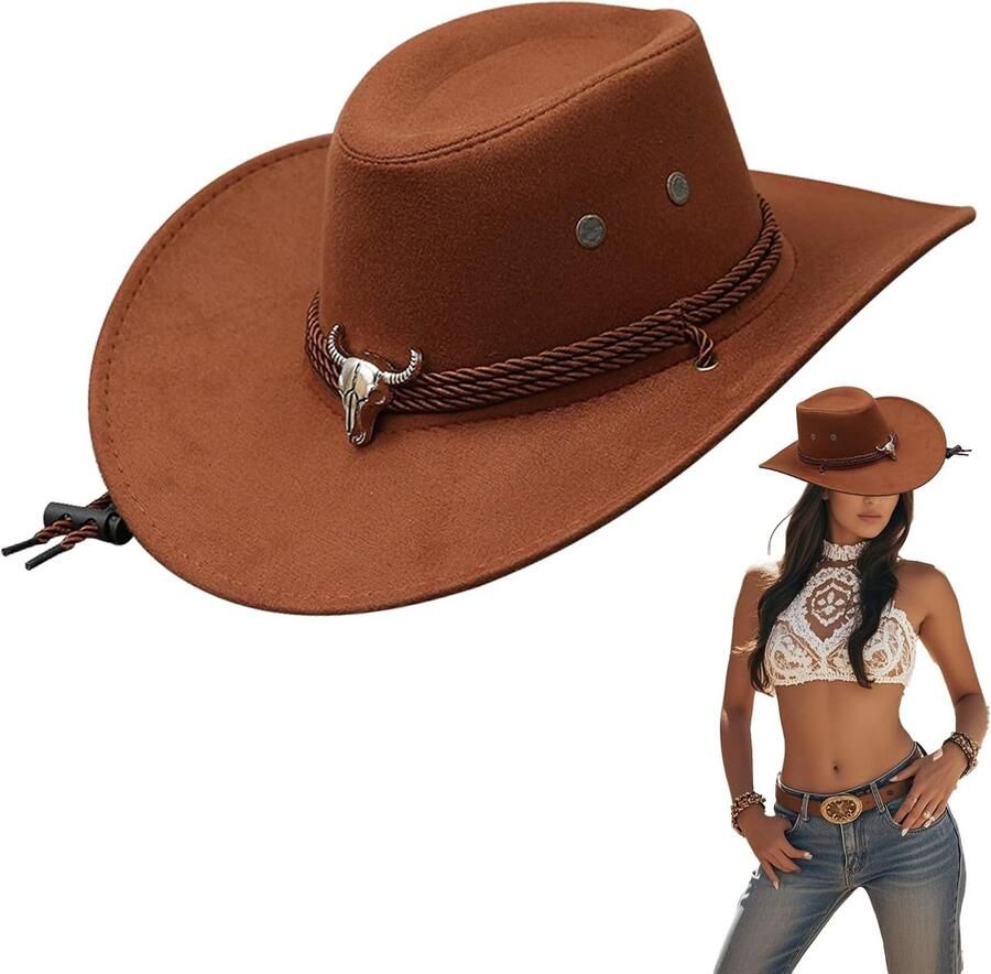 Cow Vilt Fedora Hoed Western Cow Hoed voor nen Westerse Fancy Dress Accessoire Unisex Verstelbare Zachte Cow Outdoor Paardrijden