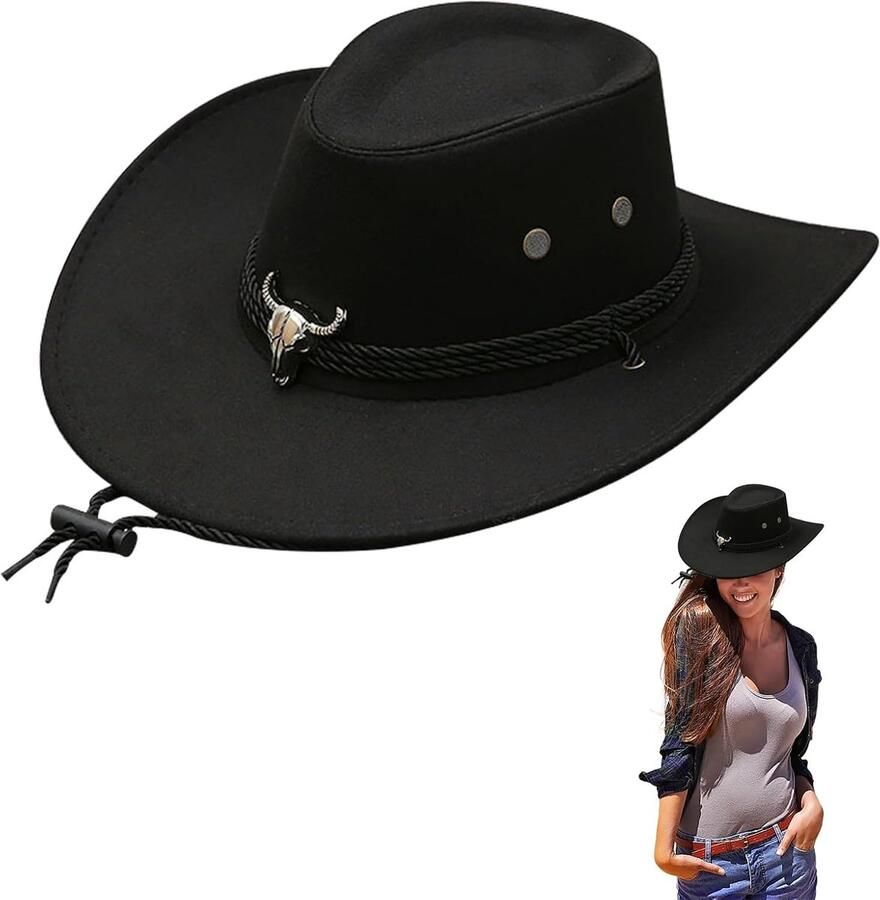 Cow Vilt Fedora Hoed Western Cow Hoed voor nen Westerse Fancy Dress Accessoire Unisex Verstelbare Zachte Cow Outdoor Paardrijden