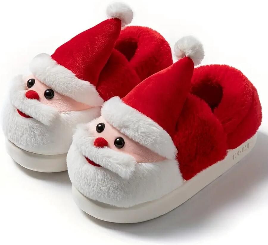 CozyHome Kerst Santa Slippers Warme Winter Pantoffels Rood & Anti-Slip Kerstcadeau - Foto 1