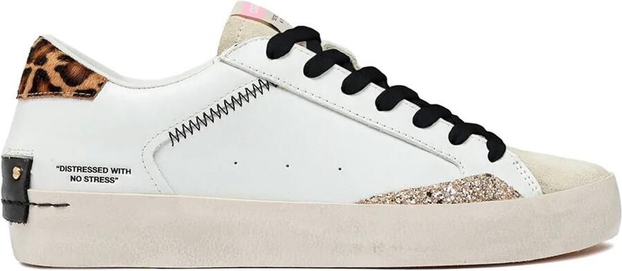 Crime London Witte Distressed Damessneakers met Panther Print