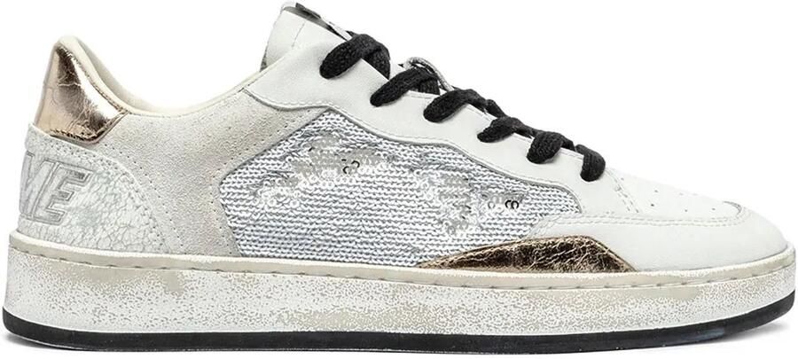 Crime London Witte leren sneakers met pailletten