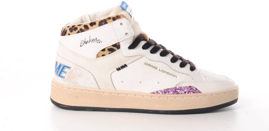 Crime London dames hoge sneaker Poseidon leder off white