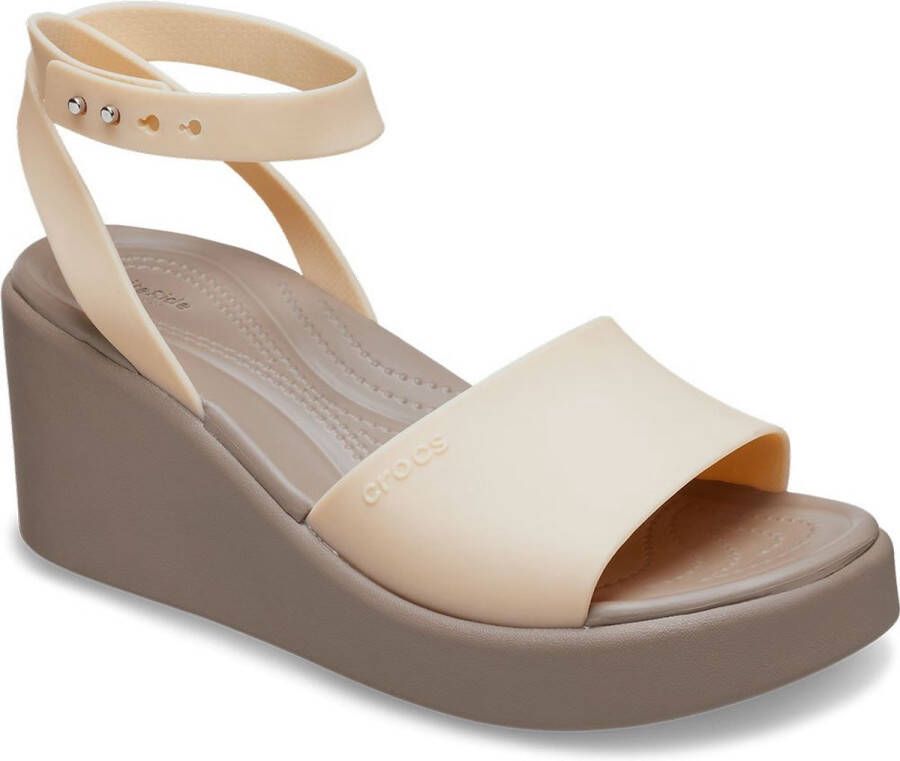 Crocs Brooklyn Ankle Strap Wedge Sandalen Beige Vrouw