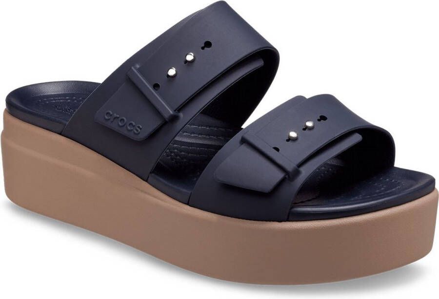 Crocs Brooklyn Buckle Low Wedge Sandalen Blauw Vrouw