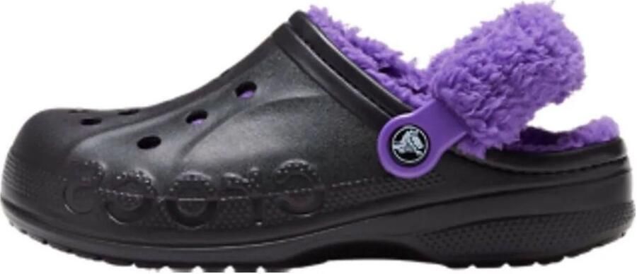 Crocs Baya Lined Fuzz Strap Clog Black Purple US M9 W11