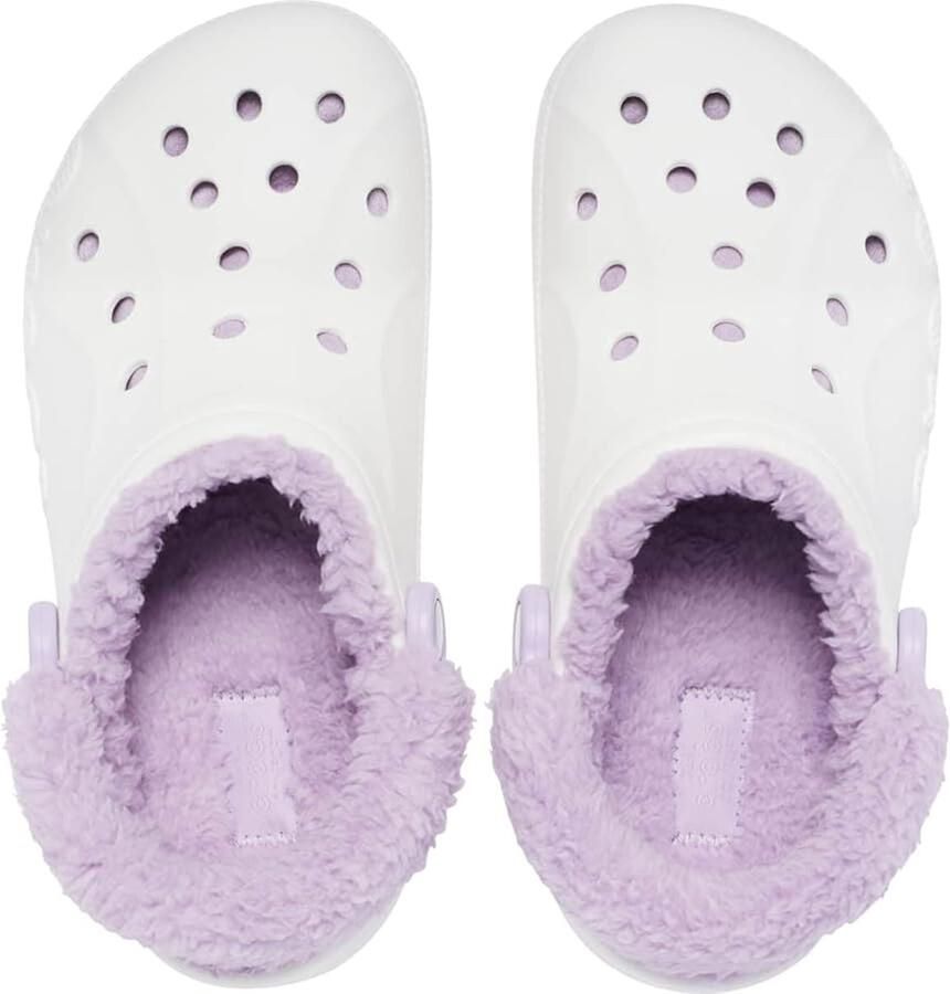 Crocs Baya Lined Fuzz Strap Clog White Lavender M4 W6