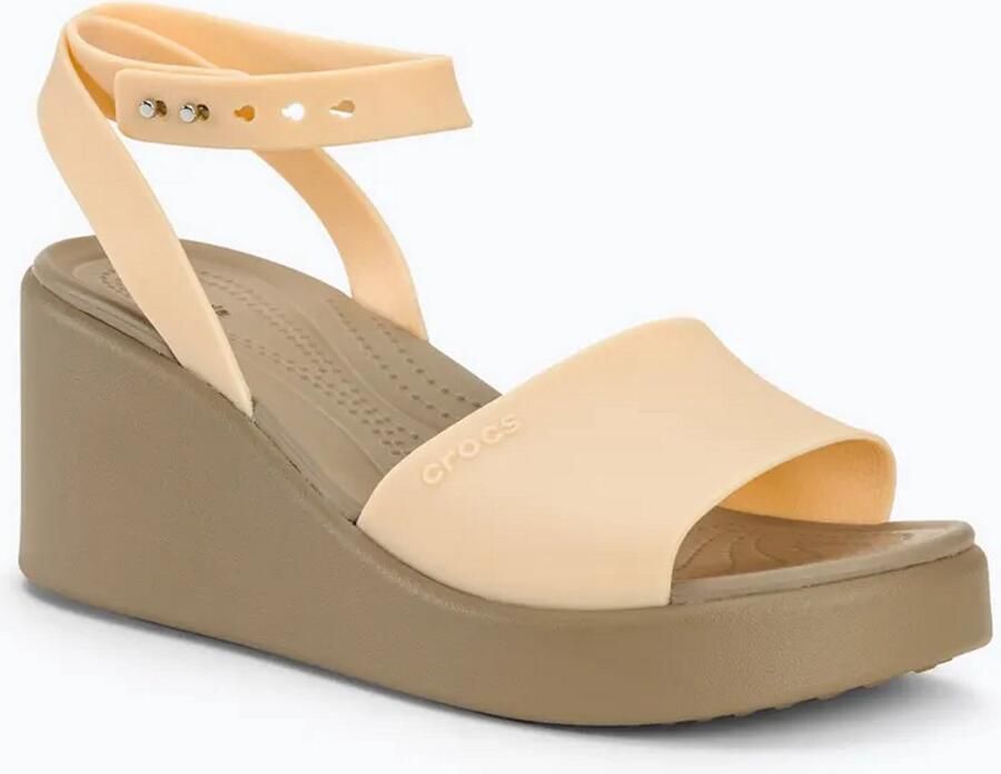 Crocs Brooklyn Ankle Strap Wedge Sandalen Beige Vrouw