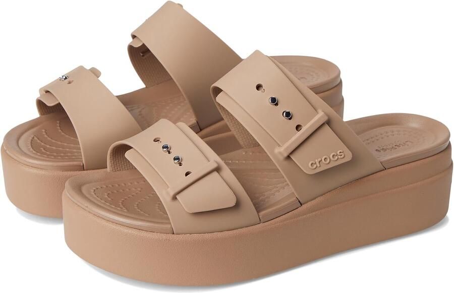 Crocs Brooklyn Buckle Lage Wedge Sandalen Dames Latte