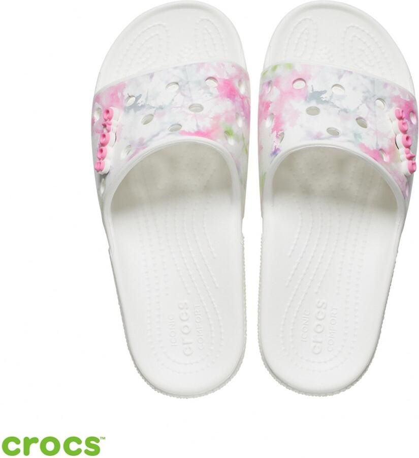 Crocs Classic Bleach Dye Slide Wit Multi US M7 W9