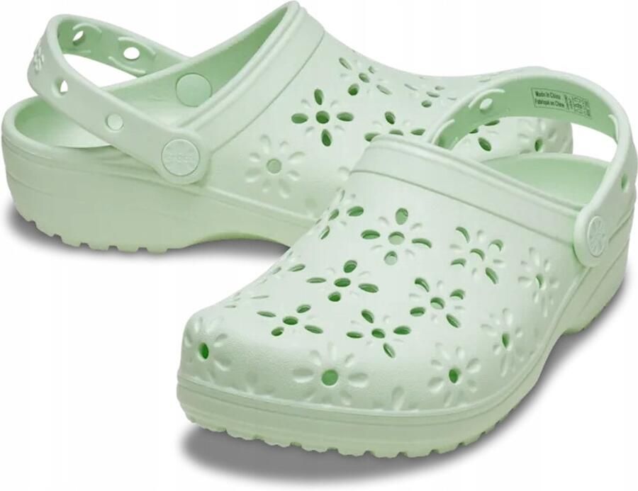 Crocs Classic Floral Cut Out Serie Damesklompen 37-38 Jade Tint Croslite™ Materiaal