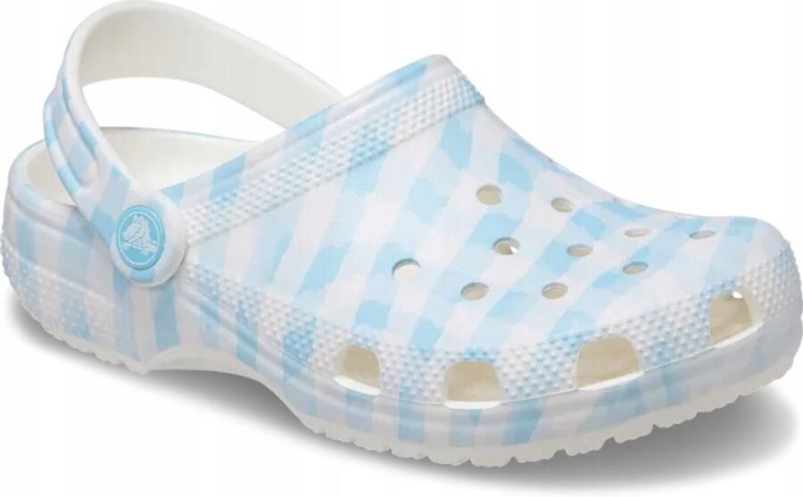 Crocs Classic Gingham Kids Klompen Wit Blauw Comfortabel Lichtgewicht