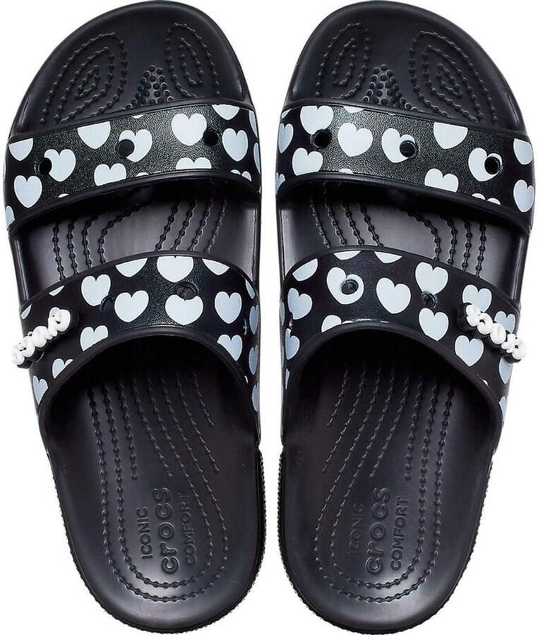 Crocs Classic Heart Print Sandalen Zwart Wit US M6 W8