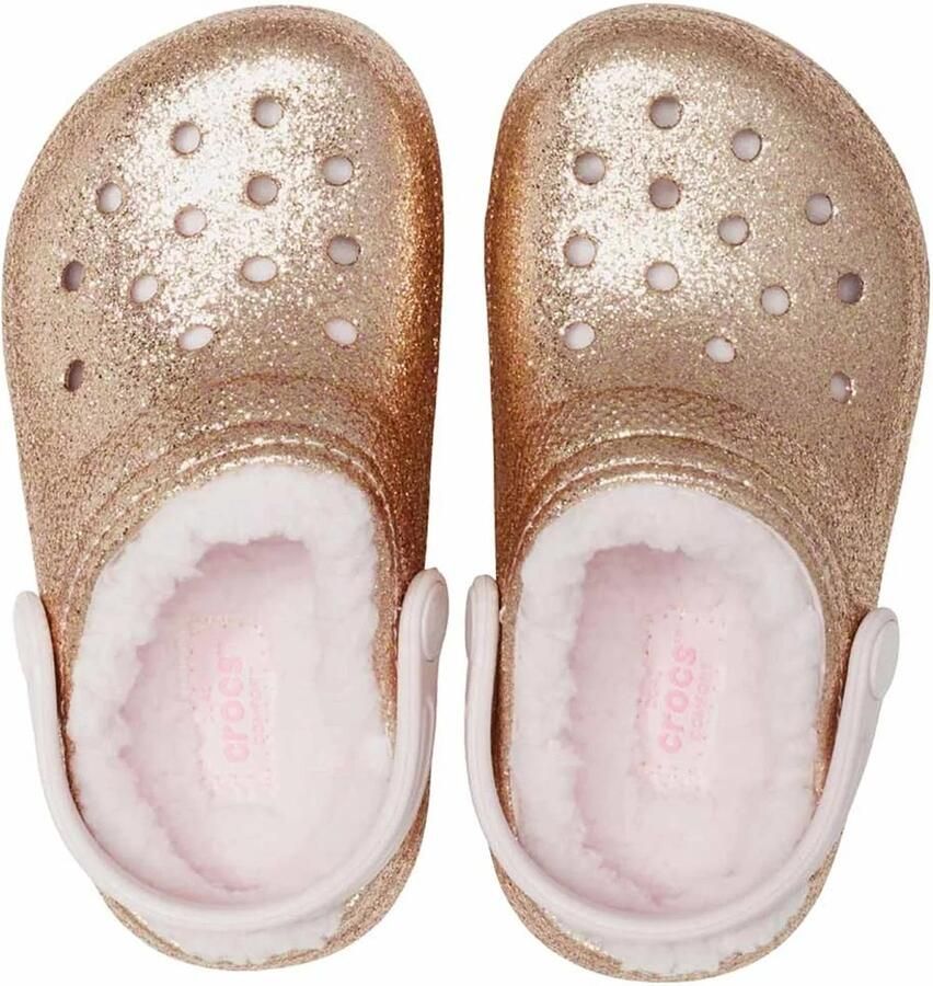 Crocs Classic Lined Glitter Clog Gold Barely Pink US J6