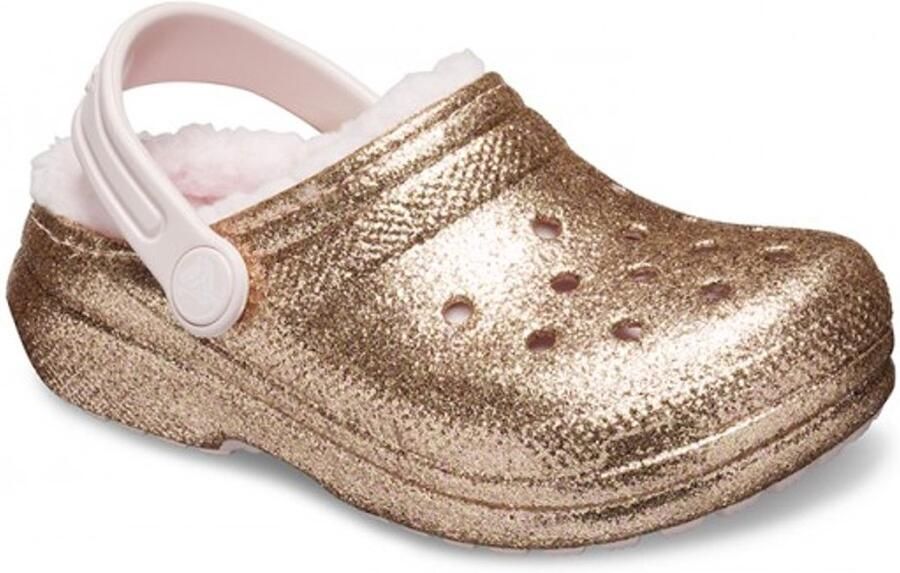 Crocs Classic Lined Glitter Clog Kids Gold Barely Pink US