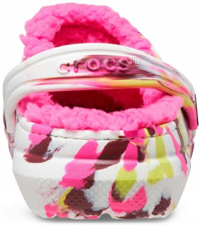 Crocs Classic Lined Marbled Kinderen Pantoffels Electric Pink Multi Croslite™ Materiaal Warm Gevoerd