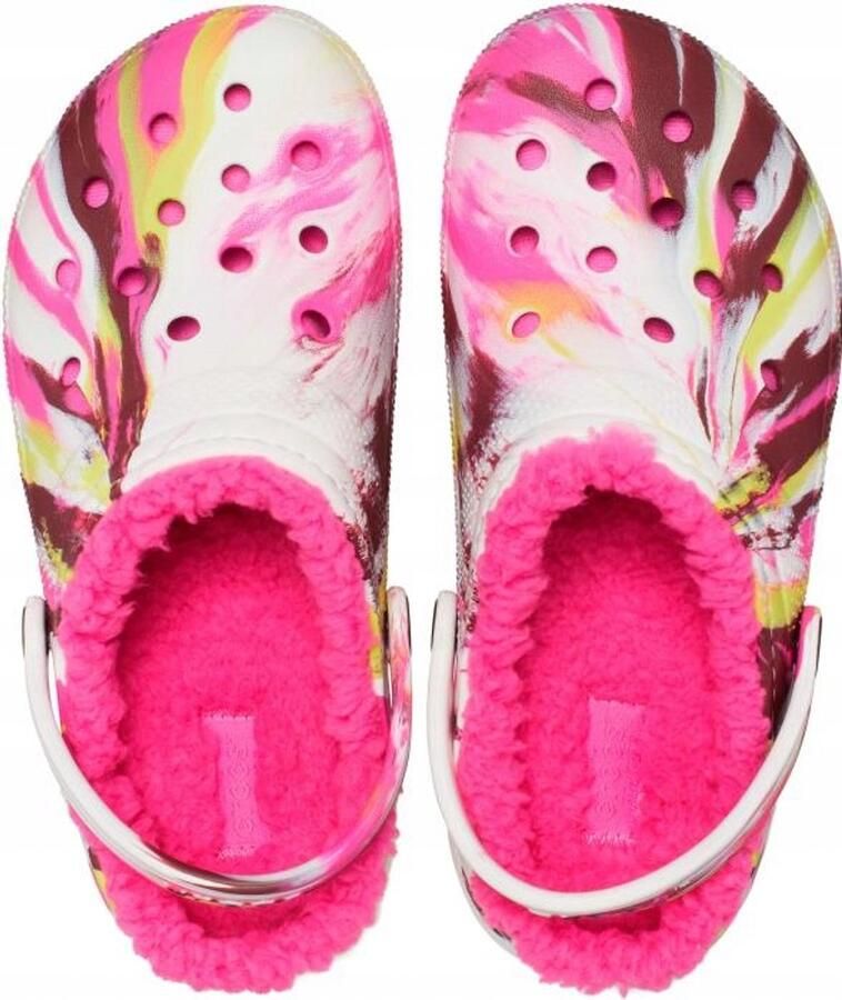 Crocs Classic Lined Marbled Kinderen Pantoffels Electric Pink Multi Croslite™ Materiaal Warm Gevoerd